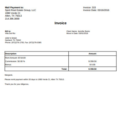 Real Estate Invoice Example