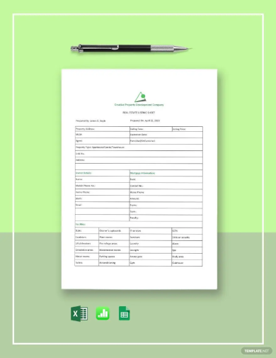 Real Estate Listing Sheet Template