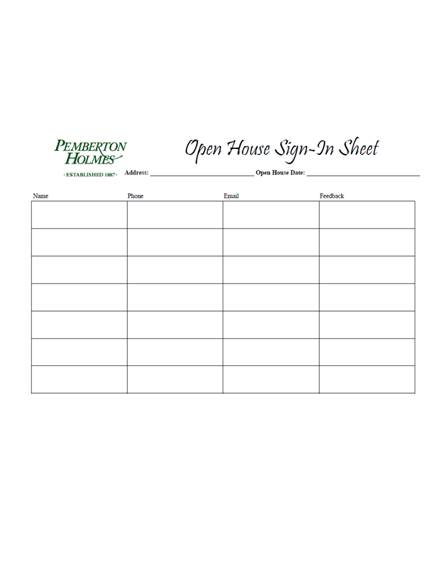 real estate open house sign in sheet pdf