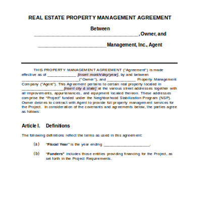 real estate rental housing property management agreement