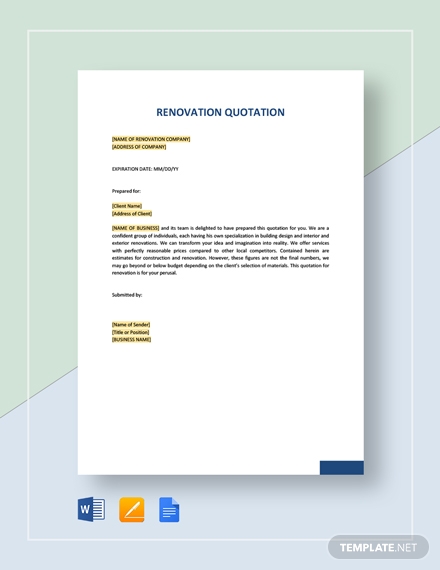 Renovation Quotation 10 Examples Format Pdf Examples