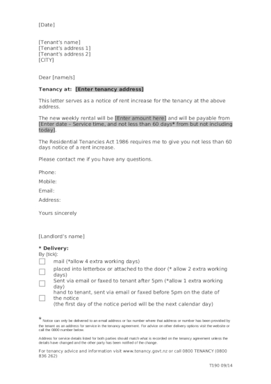 rent increase letter to tenant