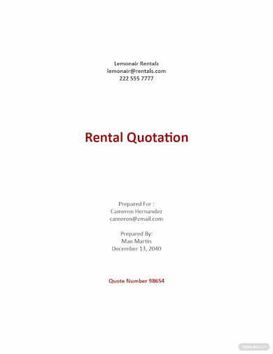 rental quotation format template
