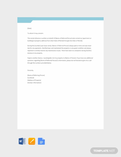 Rental Reference Letter - 10+ Examples, Format, Google Docs, Word