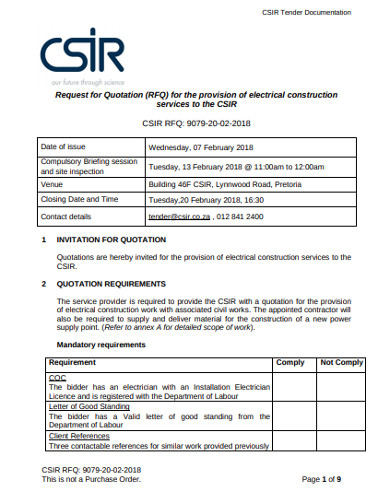request quotation electrical construction services