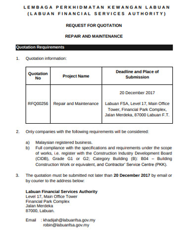 request for quotation of maintenance repair