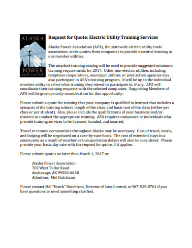 request for quote electric utility training services