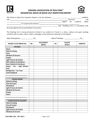 residential move in and move out inspection report form