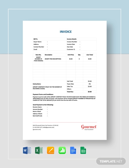 Restaurant Blank Invoice Template