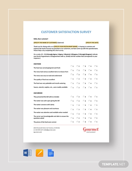 Restaurant Customer Satisfaction Survey Template