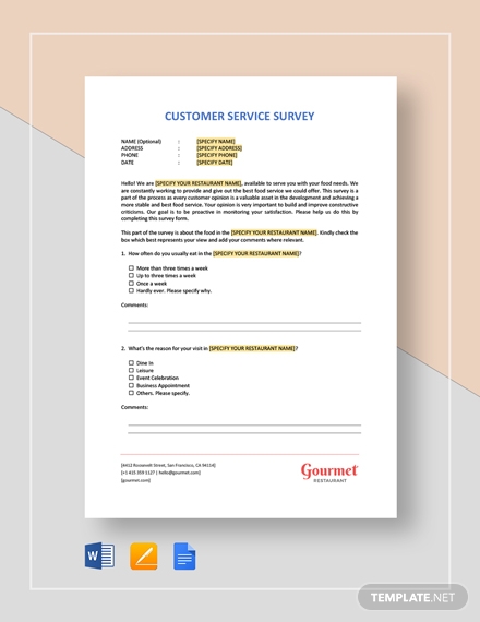 restaurant customer service survey 