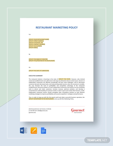 restaurant marketing policy template