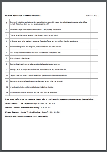 routine inspection cleaning checklist