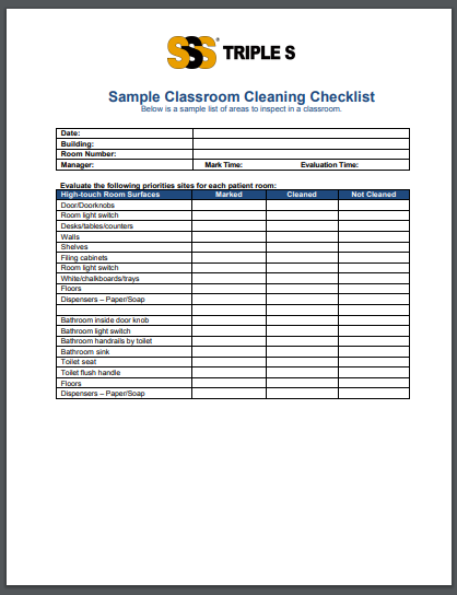 sample classroom cleaning roster