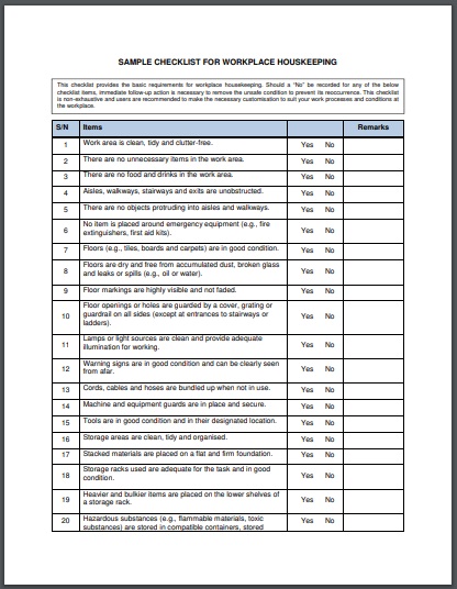 5s Housekeeping Inspection Checklist