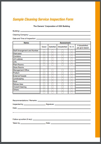 sample cleaning service inspection form