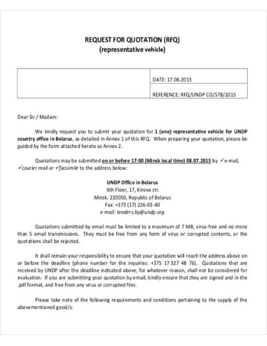 sample vehicle quotation letter