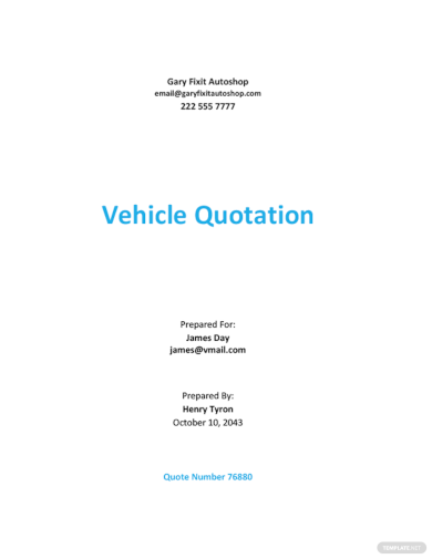 sample vehicle quotation template