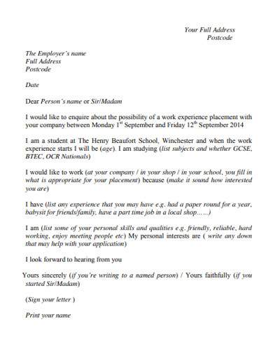 Sample Work Experience Letter