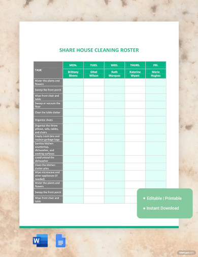 Cleaning Roster - 16+ Examples, Format, Pdf | Examples