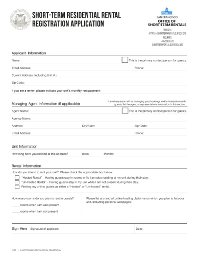 short term residential rental application form