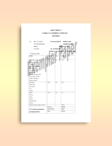 simple catering service invoice