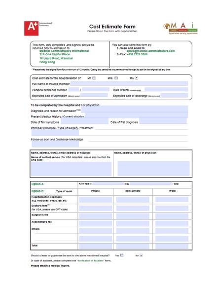 simple medical estimate template editable pdf