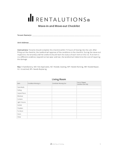 Rental Move-in and Move-out Checklist - Examples, Format, Pdf | Examples