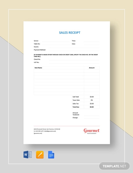 Sales Receipt Examples 12  Examples Google Docs Google Sheets