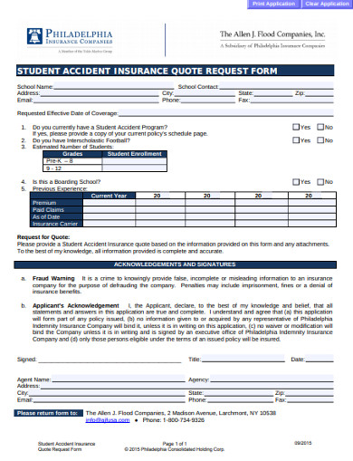 student accident insurance quote request form
