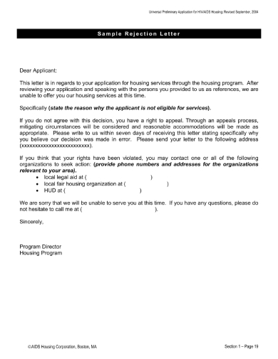 tenant housing services application rejection letter