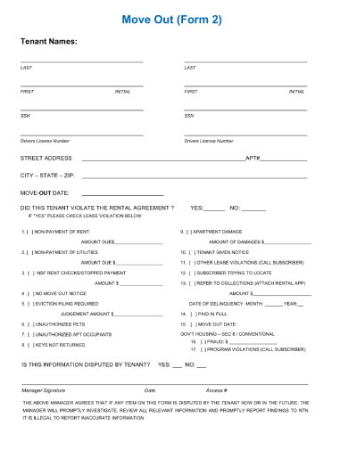 Tenant Check Out Form 10 Examples Format Sample Examples 8946