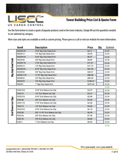 tower building price quote form