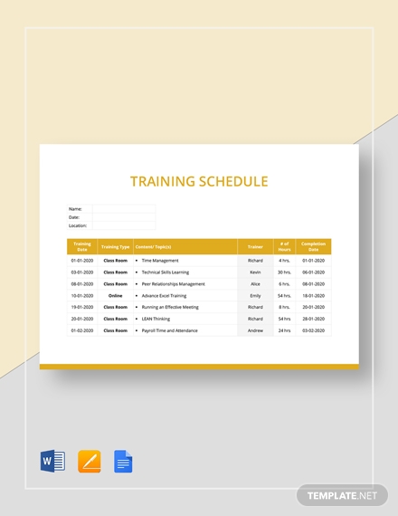 training schedule template
