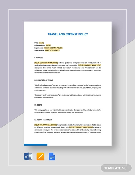 Travel Expense Policy 7  Examples Format Pdf