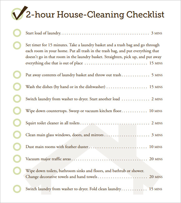 two hour house cleaning checklist