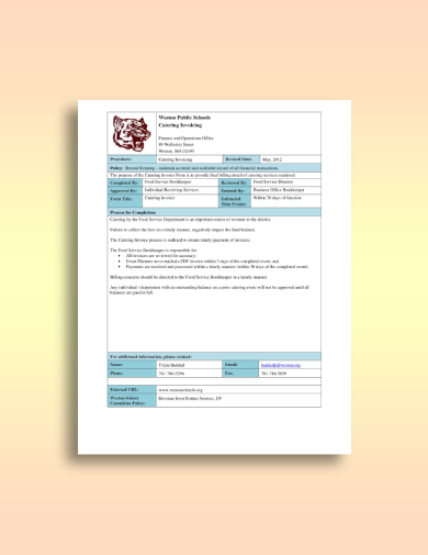 university food catering invoice