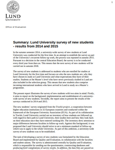 university survey of new students