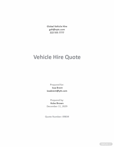 vehicle hire quotation template
