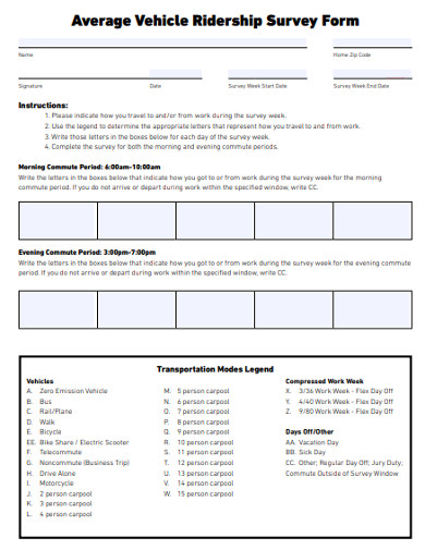 vehicle ridership survey form