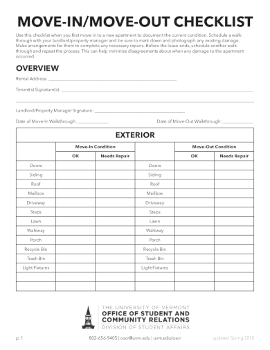 Rental Move-in and Move-out Checklist - Examples, Format, Pdf | Examples