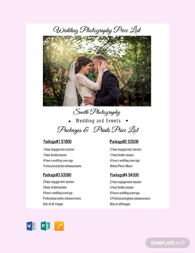 wedding photography price list