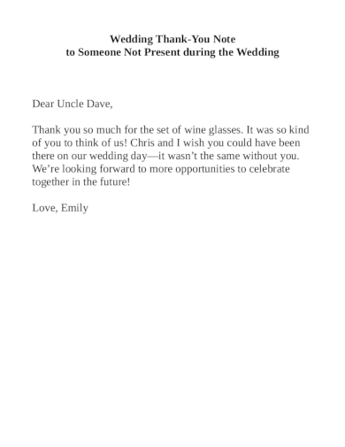 wedding thank you note to someone not present during the wedding