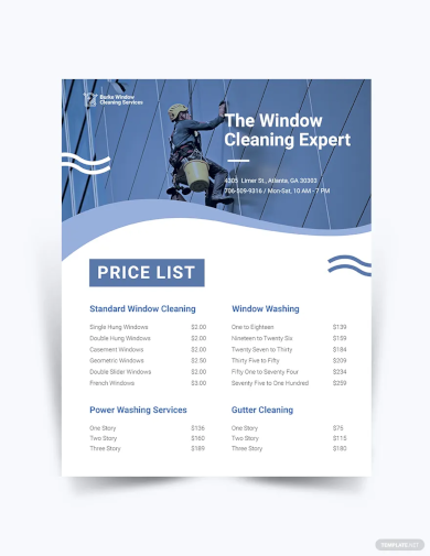 window cleaning price list template