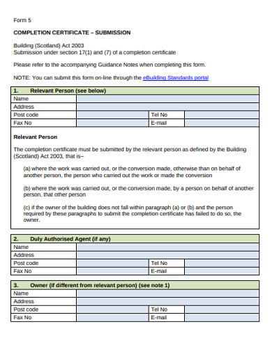 Work Completion Certificate Submission Form