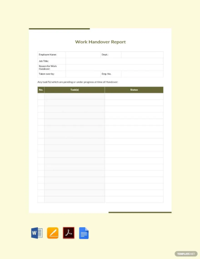 work handover report template