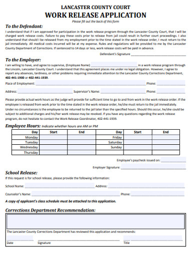 work release application form