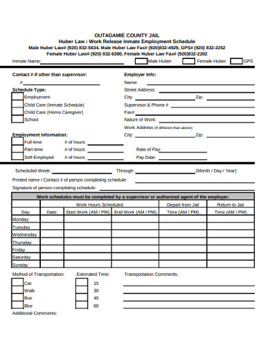 work release inmate employment schedule form