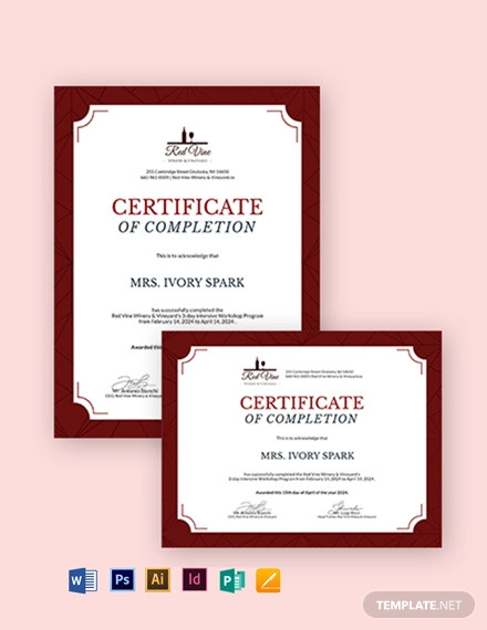 workshop completion certificate template