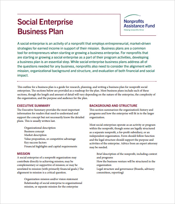 social enterprise business plan example